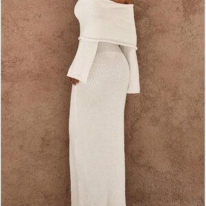 Ivory Off-Shoulder Knit Maxi Dress